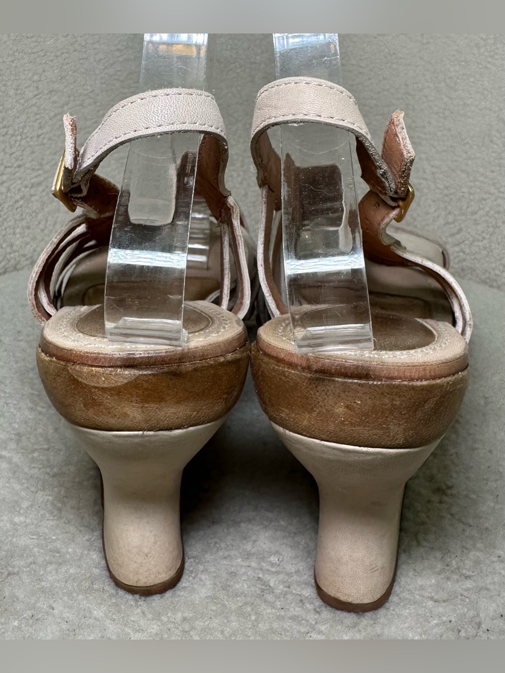 Leifsdottir Vintage Anthropologie Ivory Leather Wood Platform Wedge Strappy 9 - Picture 5 of 12